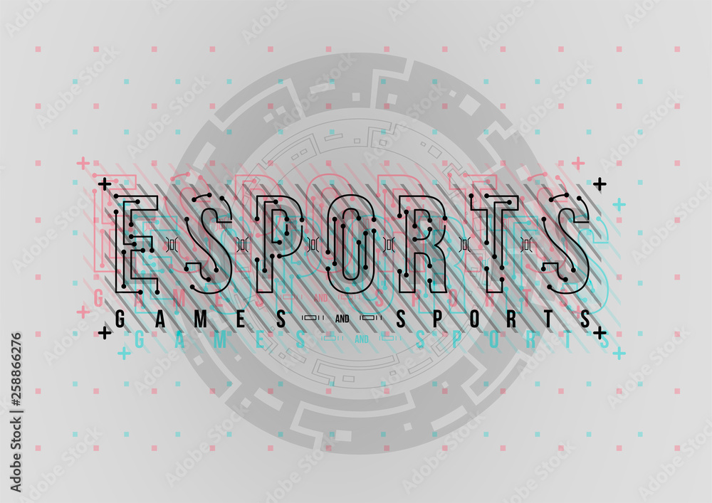 Poster Esports. Conceptual Layout with HUD elements for print and web. Lettering with futuristic user interface elements.
