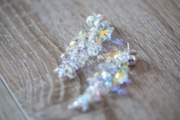 Beautiful crystal earrings, selective focus
