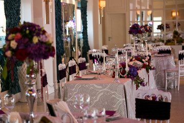 Wedding table decoration in a restaurant