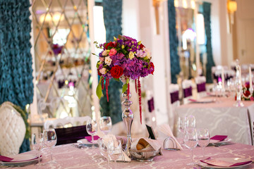 Wedding table decoration in a restaurant