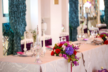 Wedding table decoration in a restaurant