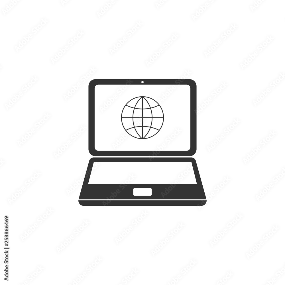 Aufkleber globe on screen of laptop icon isolated. notebook computer with globe sign. flat design. vector illu