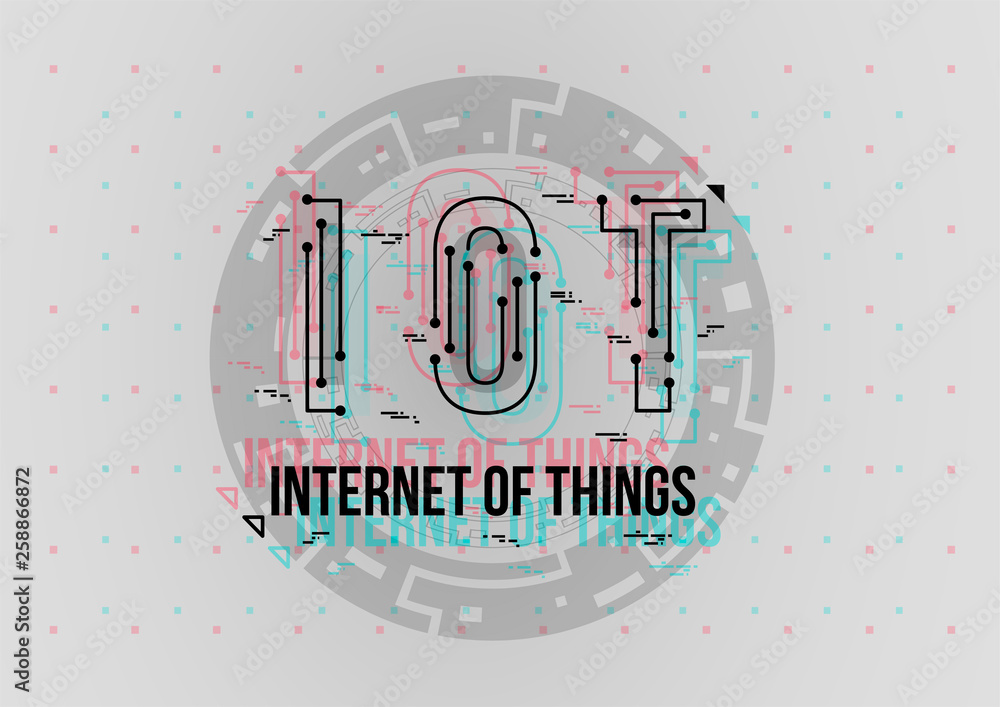 Poster IOT. Conceptual Layout with HUD elements for print and web. Lettering with futuristic user interface elements.