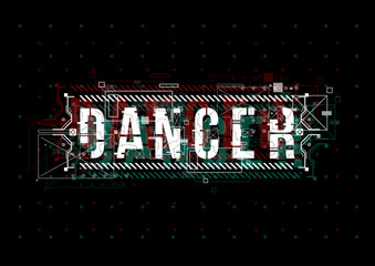 Danger. Conceptual Layout with HUD elements for print and web. Lettering with futuristic user interface elements.