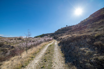 Path through the mountain next to the town of Morella