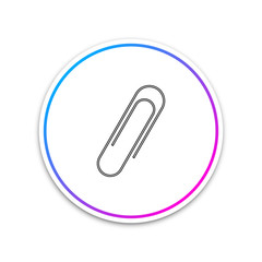 Paper clip icon isolated on white background. Circle white button. Vector Illustration