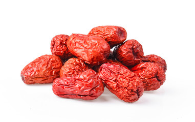 Dried red date or Chinese jujube on white background.