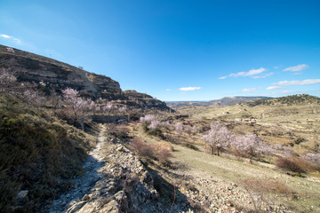 Path through the mountain next to the town of Morella