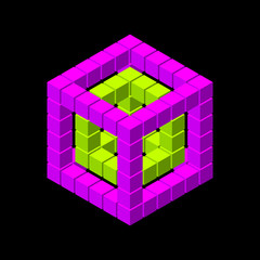Wireframe cube from cubes. Vector illustration. Isometric projection.