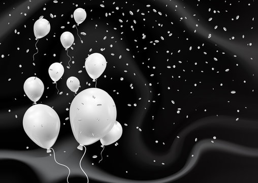 Silver balloons on elegant black marble texture