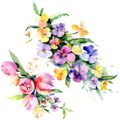 Fototapeta premium Bouquets floral botanical flowers. Watercolor background illustration set. Isolated bouquet illustration element.