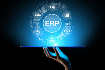ERP - Enterprise resource planning business and modern technology concept on virtual screen.
