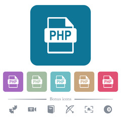 PHP file format flat icons on color rounded square backgrounds
