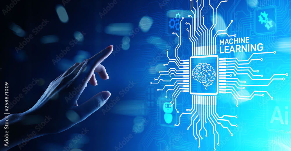Poster machine deep learning algorithms, artificial intelligence, ai, automation and modern technology in b