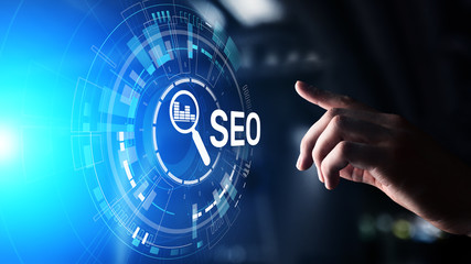 SEO - Search engine optimisation, Digital Internet marketing concept on virtual screen.