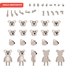 Cartoon koala bear creation set. Various gestures, emotions, diverse poses, views. Create your own pose, animation. Flat style vector illustration © paper_owl