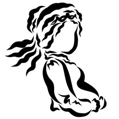 Beautiful young pregnant woman with wavy hair