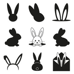 Black and white easter bunny silhouette set