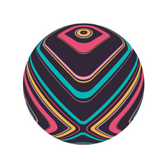 psychedelic eye sphere in retro multicolor shades on white