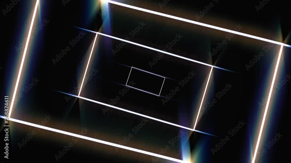 Poster abstract frame tunnel with lines and rectangles on black background, seamless loop. animation. movin