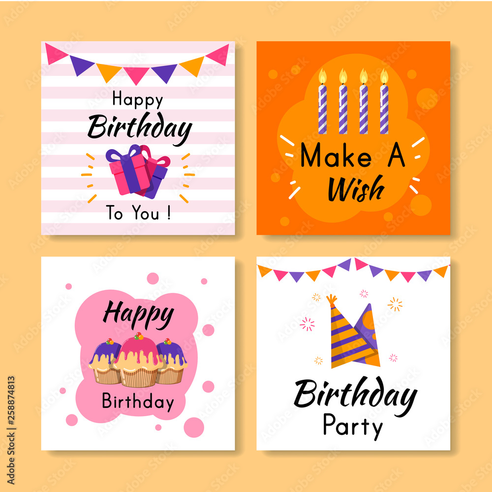 Wall mural Set of square birthday greeting cards. Vol.20