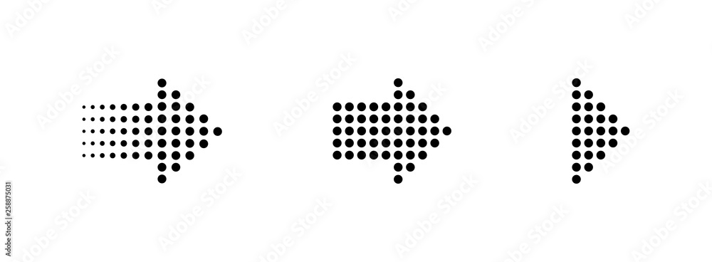 Poster arrows in a dots design. arrows in a row. arrow icon. arrows collection. arrow vector icon
