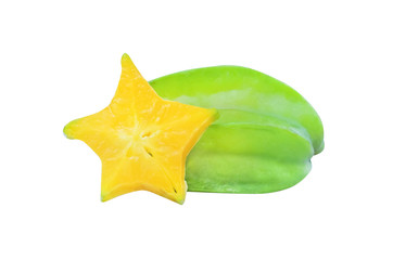 Tasty star fruit carambola or averrhoa carambola isolated on white background with clipping path