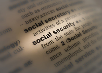 A close up of the a dictionary page showing the highlighted word: social security