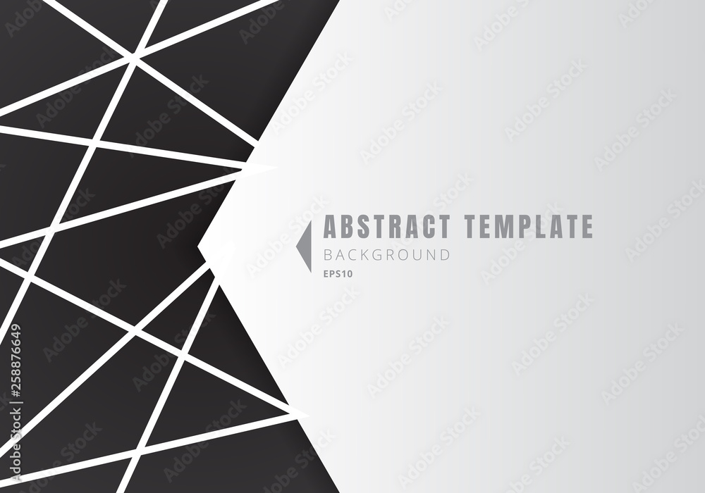 Poster template abstract white geometric shape polygons with lines composition on black background