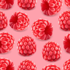 Raspberries seamless pattern. 3d realistic vector berries.