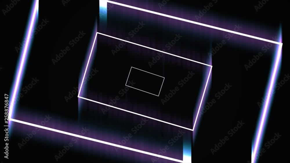 Poster abstract frame tunnel with lines and rectangles on black background, seamless loop. animation. movin
