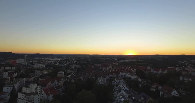 Aerial view. Cityscape of Leonberg with sunrise