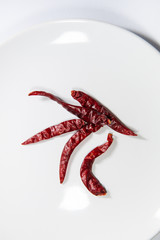 Dried chillies on white plate