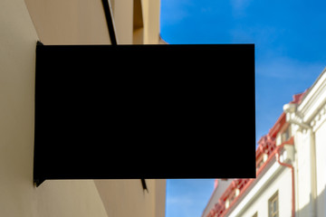 Mock up. Rectangular shape signboard on the wall of classical architecture building