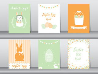 Fototapeta na wymiar Set of Easter greeting cards,template,rabbits,eggs,cute,Vector illustrations 