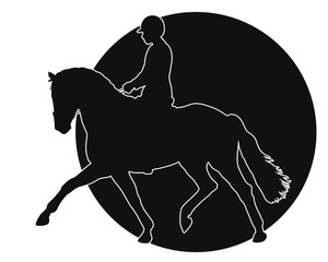 The silhouette of the rider in the backlight. Vector illustration.