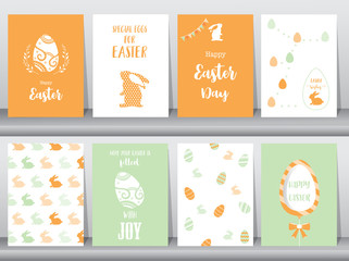 Set of Easter greeting cards,template,rabbits,eggs,cute,Vector illustrations 