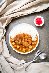 Crispy fried pork cutlet with curry and rice