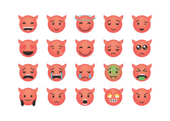  Set of red devil emoticon vector 