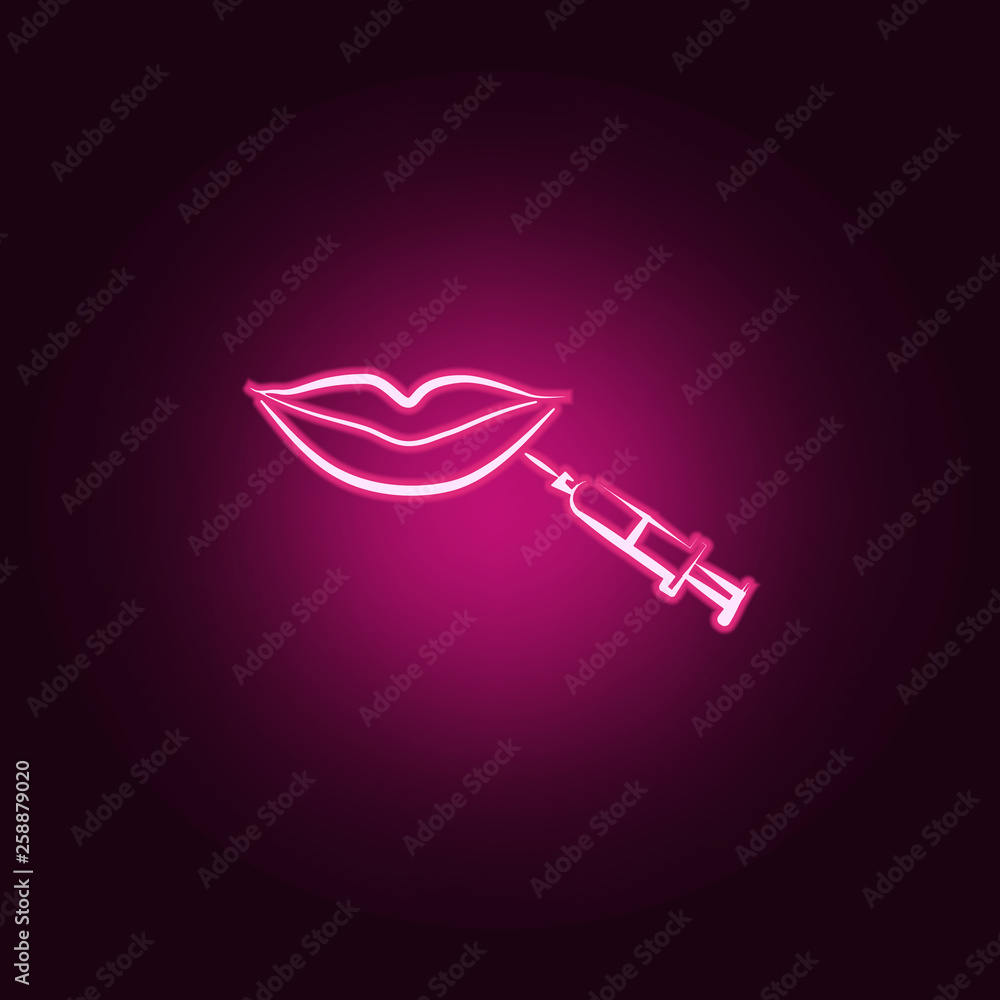 Poster a syringe on the lips neon icon. elements of antiaging set. simple icon for websites, web design, mo