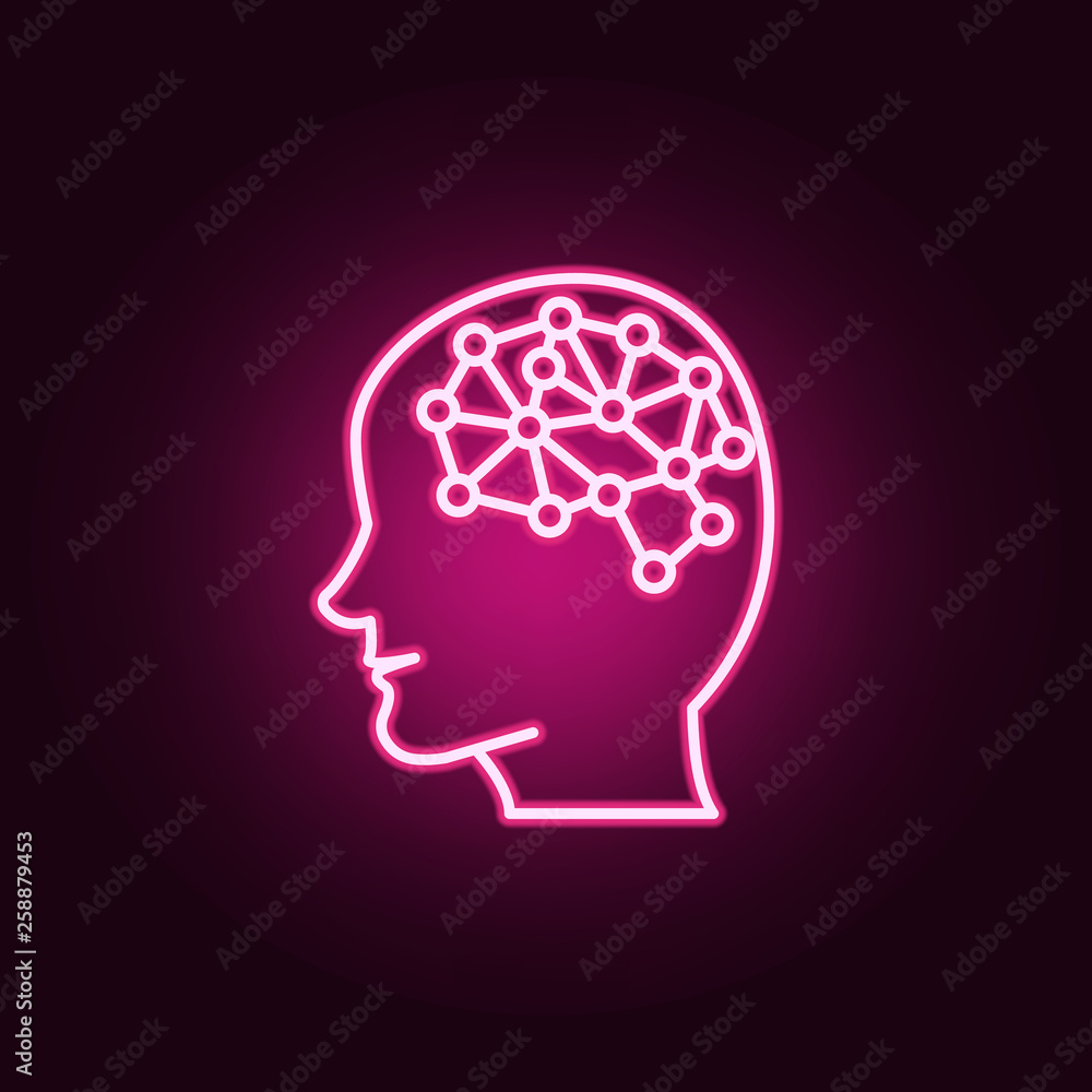 Poster smart brain artificial intelligence neon icon. elements of artifical intelligence set. simple icon f