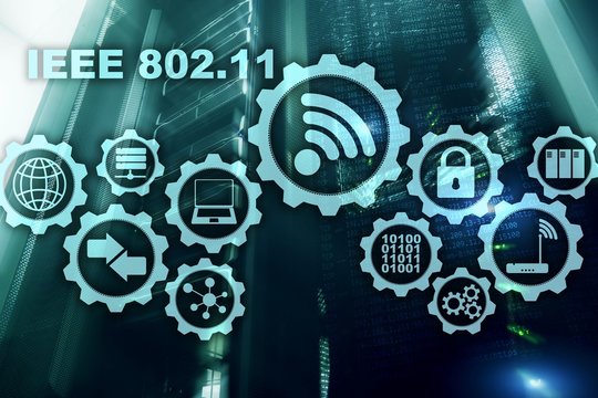 Wireless data transmission concept IEEE 802.11. Server background.