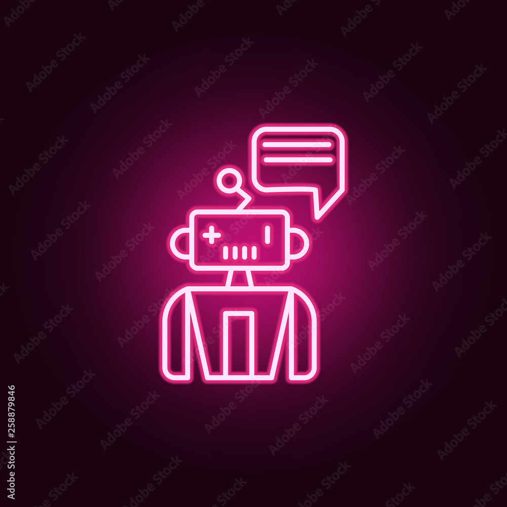 Poster assistant robot machine neon icon. elements of artifical intelligence set. simple icon for websites,