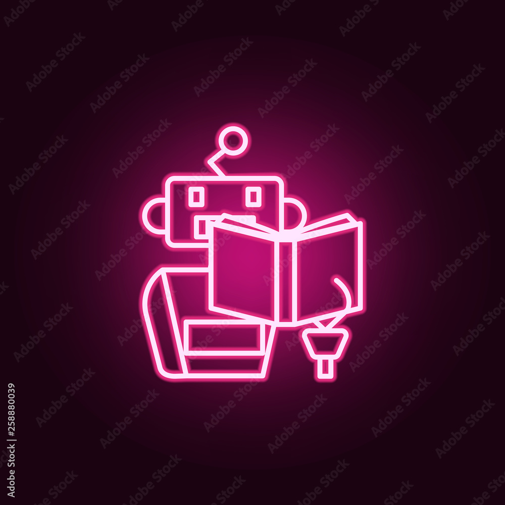 Poster learning machine read book neon icon. elements of artifical intelligence set. simple icon for websit