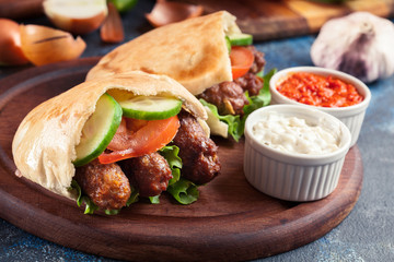 Cevapcici or cevapi served with pita bread