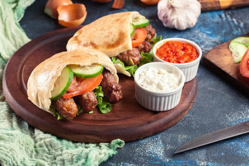 Cevapcici or cevapi served with pita bread