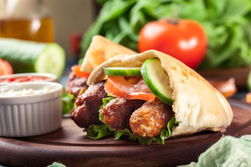 Cevapcici or cevapi served with pita bread