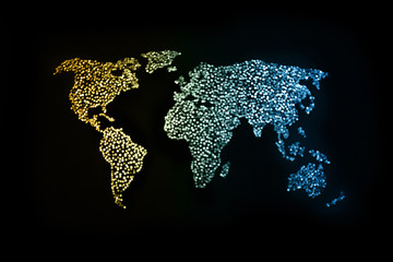 Abstract world map with defocus effect in dark background.