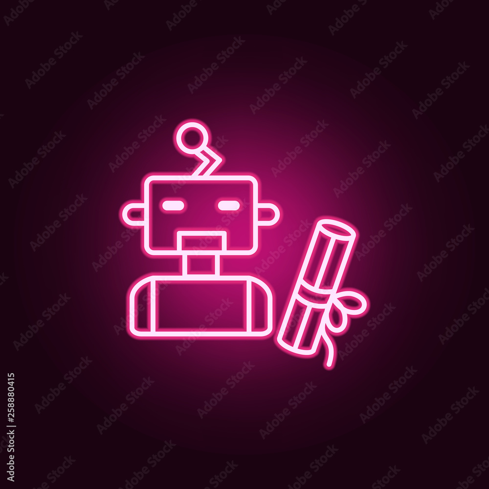 Poster diploma artificial intelligence robot neon icon. elements of artifical intelligence set. simple icon
