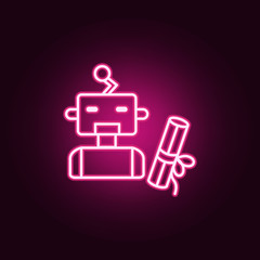 Diploma artificial intelligence robot neon icon. Elements of Artifical intelligence set. Simple icon for websites, web design, mobile app, info graphics